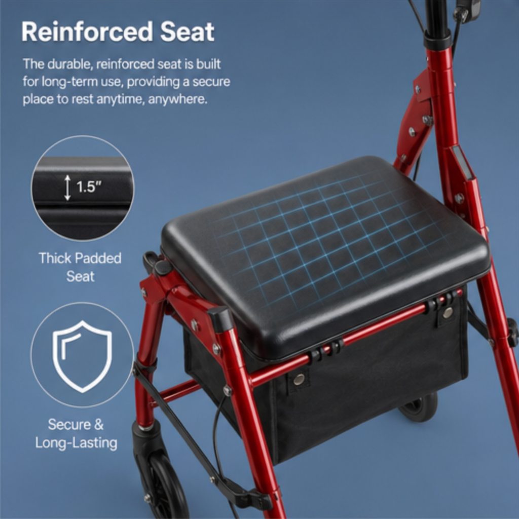 AndCare China Real Factory AC882L foldable aluminum rollator side view Aluminum Rollator Amazon Hot Selling Supplier OEM Wholesale ISO 13485 CE FDA