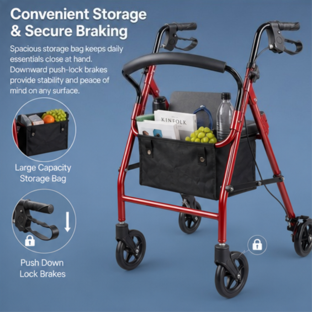 AndCare China Real Factory AC882L folding cross-brace compact storage Aluminum Rollator Amazon Hot Selling Supplier OEM Wholesale ISO 13485 CE FDA