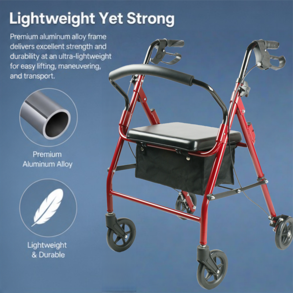 AndCare China Real Factory AC882L leather seat and backrest support Aluminum Rollator Amazon Hot Selling Supplier OEM Wholesale ISO 13485 CE FDA