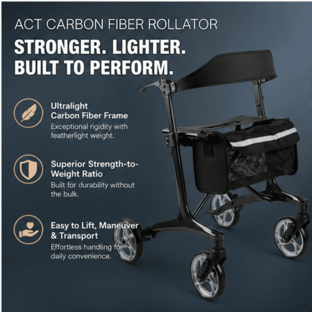 AndCare China Real Factory AC8861T carbon fiber finish premium appearance Carbon Fiber Shopping Walker Amazon Hot Selling Supplier OEM Wholesale ISO 13485 CE FDA