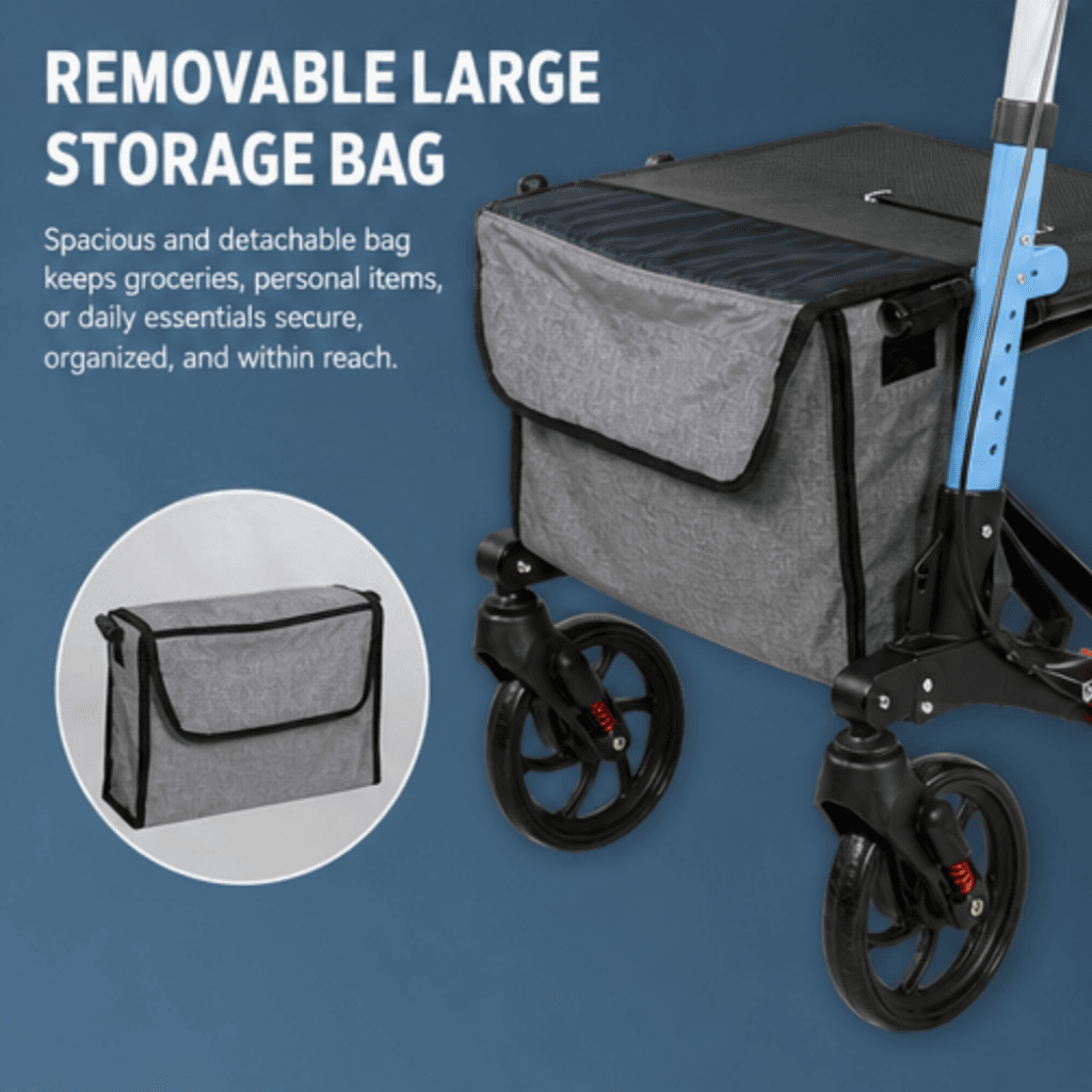 AndCare China Real Factory AC8863L removable large fabric storage bag Aluminum Rollator Amazon Hot Selling Supplier OEM Wholesale ISO 13485 CE FDA