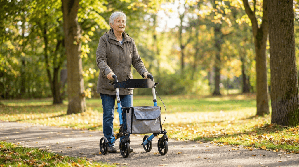 AndCare China Real Factory AC8863L senior using rollator with large bag in market Aluminum Rollator Amazon Hot Selling Supplier OEM Wholesale ISO 13485 CE FDA