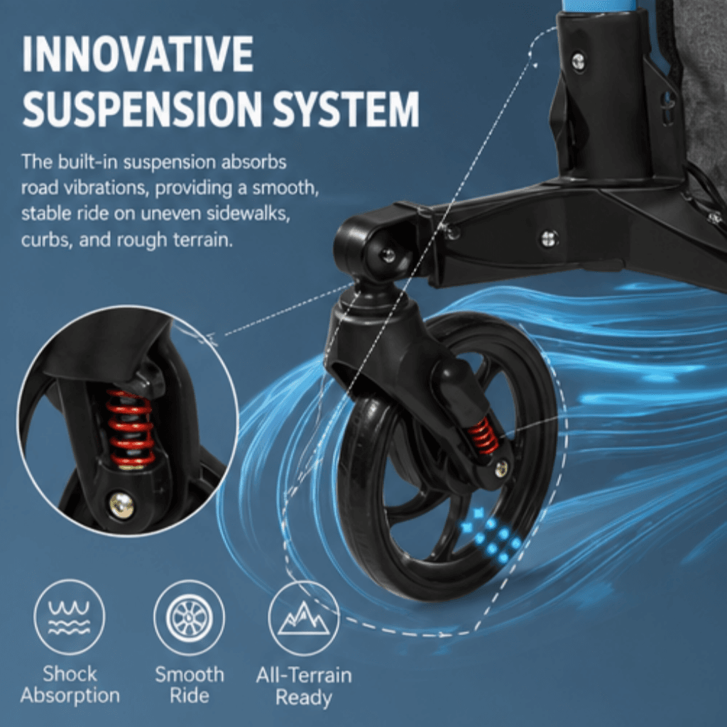 AndCare China Real Factory AC8863L shock-absorbing front fork detail Aluminum Rollator Amazon Hot Selling Supplier OEM Wholesale ISO 13485 CE FDA