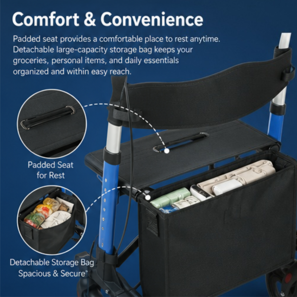 AndCare China Real Factory AC8863L2 aluminum rollator with dual armrests Aluminum Rollator Amazon Hot Selling Supplier OEM Wholesale ISO 13485 CE FDA