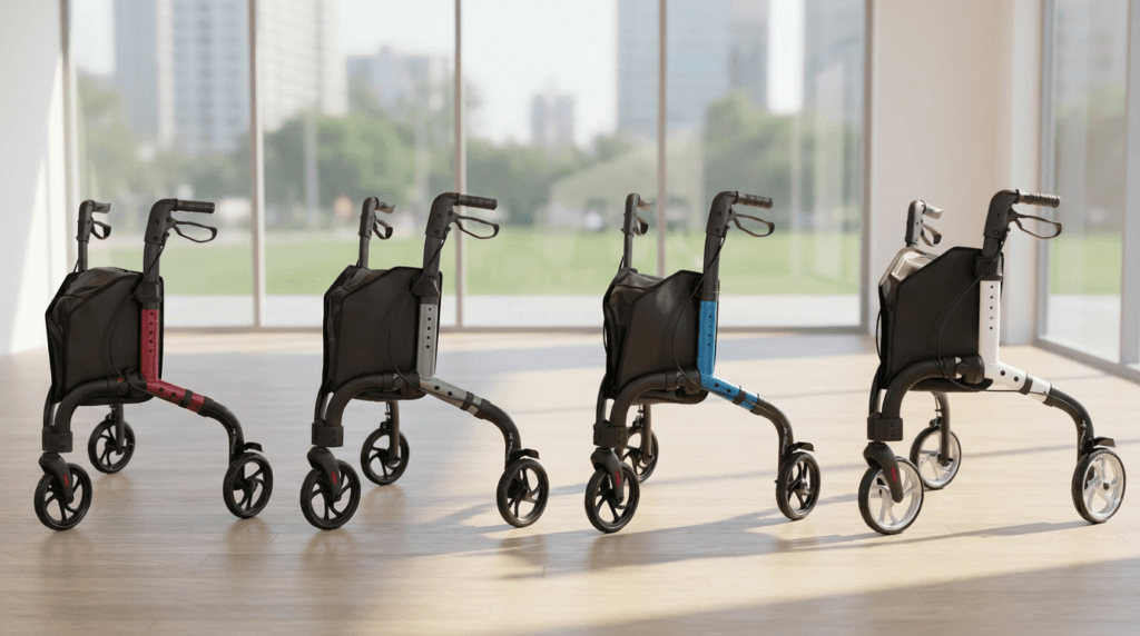 AndCare China Real Factory AC890L 3 Wheel Rollator Walker Multiple Colors Red Blue Silver White Amazon Hot Selling Supplier OEM Wholesale ISO 13485 CE FDA