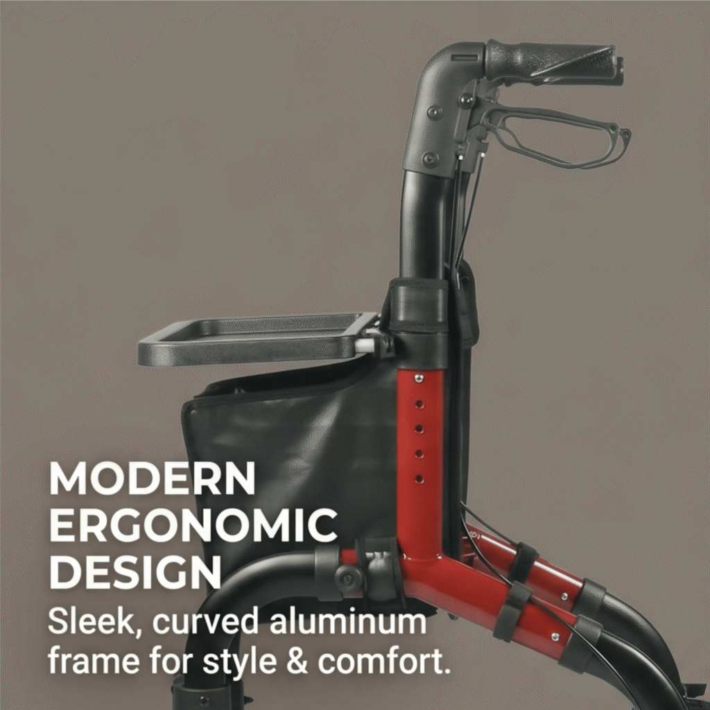 AndCare China Real Factory AC891L modern curved aluminum frame design Aluminum 3-Wheel Rollator Amazon Hot Selling Supplier OEM Wholesale ISO 13485 CE FDA