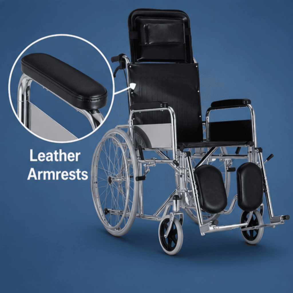 AndCare China Real Factory AC903GC 24-inch solid rear wheel smooth ride Steel High-Back Reclining Manual Wheelchair Amazon Hot Selling Supplier OEM Wholesale ISO 13485 CE FDA