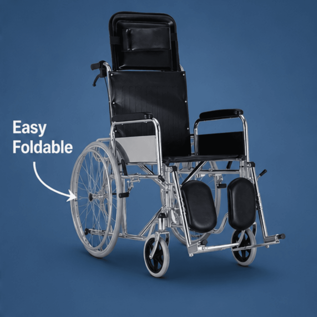 AndCare China Real Factory AC903GC iron electroplating frame and folding design Steel High-Back Reclining Manual Wheelchair Amazon Hot Selling Supplier OEM Wholesale ISO 13485 CE FDA