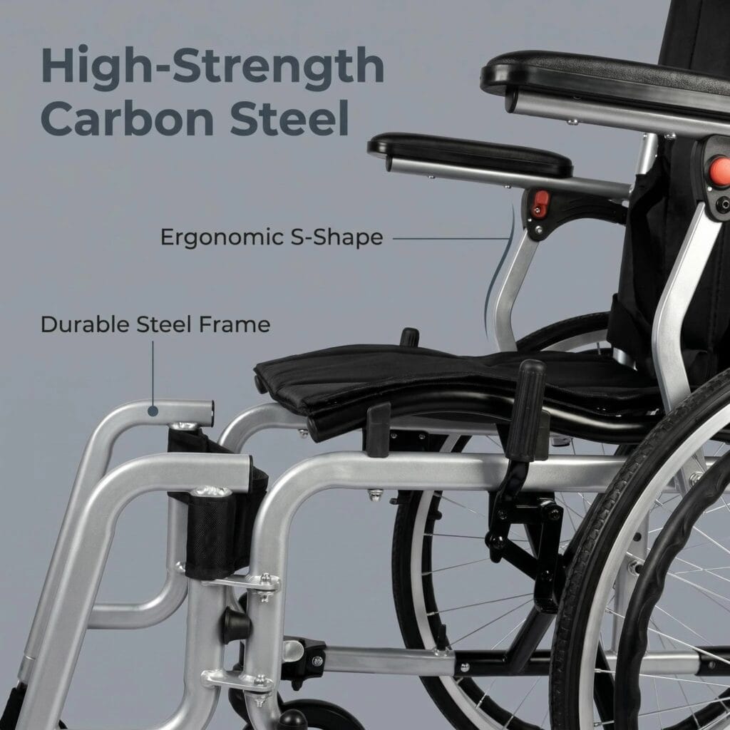 AndCare China Real Factory AC908-20 silver grey frame and black mesh fabric detail Steel Ergonomic Manual Wheelchair Amazon Hot Selling Supplier OEM Wholesale ISO 13485 CE FDA