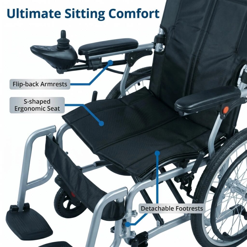 AndCare China Real Factory AC908E-22 multi-angle view of steel manual electric wheelchair Steel Manual/Electric Wheelchair Amazon Hot Selling Supplier OEM Wholesale ISO 13485 CE FDA