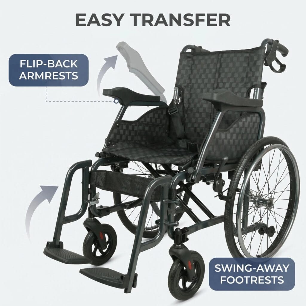 AndCare China Real Factory AC908L-22 aluminum ergonomic wheelchair 22-inch wire-spoke rear wheels Aluminum Ergonomic Manual Wheelchair Amazon Hot Selling Supplier OEM Wholesale ISO 13485 CE FDA