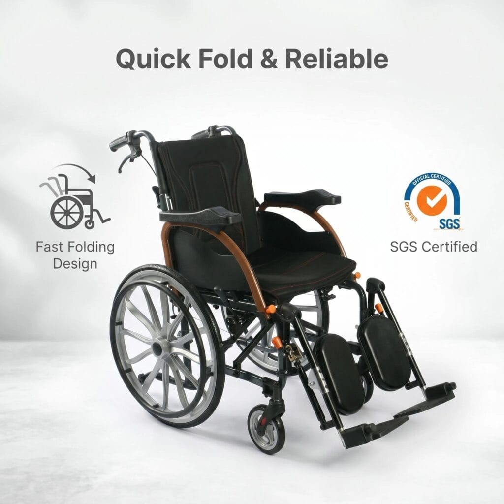 AndCare China Real Factory AC908LC-20B 20-inch composite rear wheels and PU front wheels Aluminum Ergonomic Manual Wheelchair Amazon Hot Selling Supplier OEM Wholesale ISO 13485 CE FDA