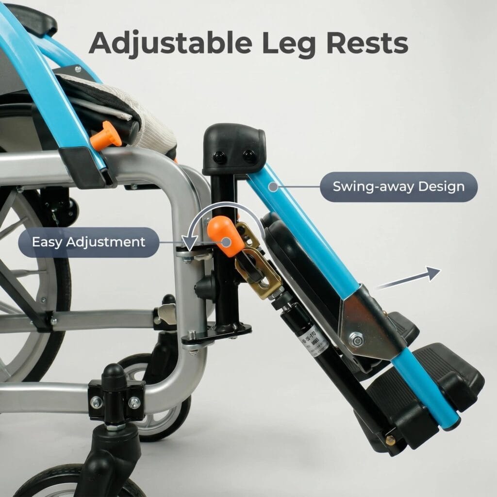 AndCare China Real Factory AC908LGC-20B Adjustable Swing-Away Leg Rests Wheelchair for Elderly and Disabled Amazon Hot Selling Supplier OEM Wholesale ISO 13485 CE FDA