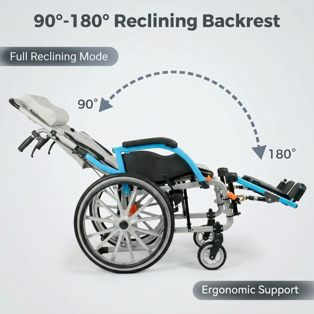 AndCare China Real Factory AC908LGC-20B 90-180 Degree Reclining Wheelchair High Backrest for Elderly Bedridden Patients Amazon Hot Selling Supplier OEM Wholesale ISO 13485 CE FDA
