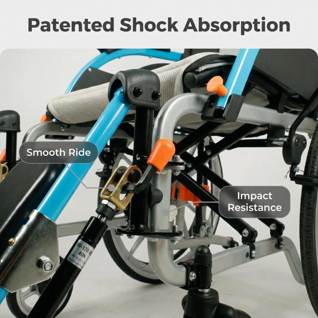 AndCare China Real Factory AC908LGC-20B S-Shaped Ergonomic Aluminum Wheelchair Frame Stable Structure Even Weight Distribution Amazon Hot Selling Supplier OEM Wholesale ISO 13485 CE FDA
