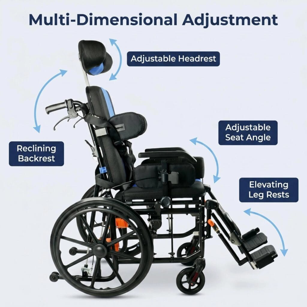 AndCare China Real Factory AC958LGC-20B powder-coated black frame and reclining mechanism Aluminum Reclining Manual Care Wheelchair Amazon Hot Selling Supplier OEM Wholesale ISO 13485 CE FDA