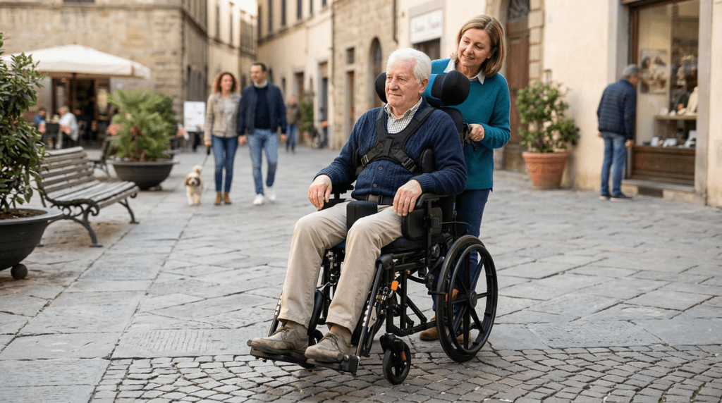 AndCare China Real Factory AC959LGC-20 nursing home caregiver scene with narrow reclining care wheelchair Aluminum Reclining Manual Care Wheelchair Amazon Hot Selling Supplier OEM Wholesale ISO 13485 CE FDA