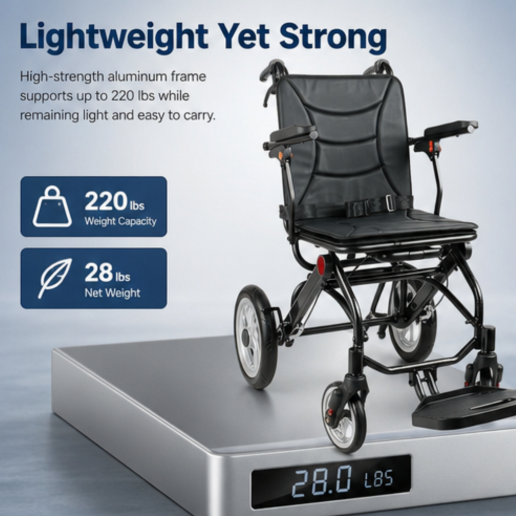 AndCare China Real Factory AC976L-12 compact folding 30cm for travel and storage Aluminum Lightweight Travel Wheelchair Amazon Hot Selling Supplier OEM Wholesale ISO 13485 CE FDA