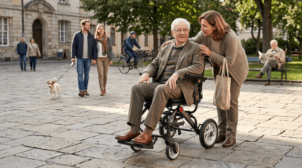 AndCare China Real Factory AC976L-12 elderly travel scene with aluminum carbon fiber travel wheelchair Aluminum Lightweight Travel Wheelchair Amazon Hot Selling Supplier OEM Wholesale ISO 13485 CE FDA