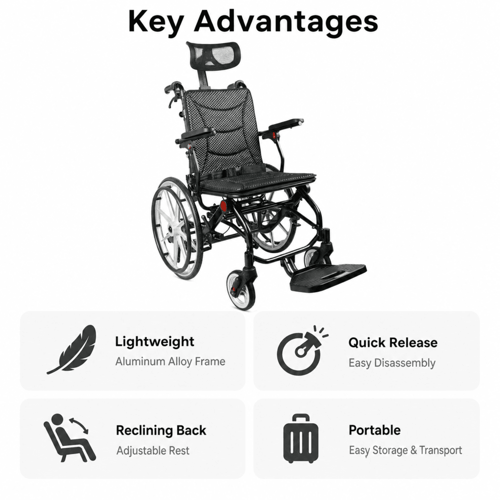 AndCare China Real Factory AC976LG-20B Lightweight Quick Release Reclining Portable Wheelchair Easy Storage Travel Amazon Hot Selling Supplier OEM Wholesale ISO 13485 CE FDA