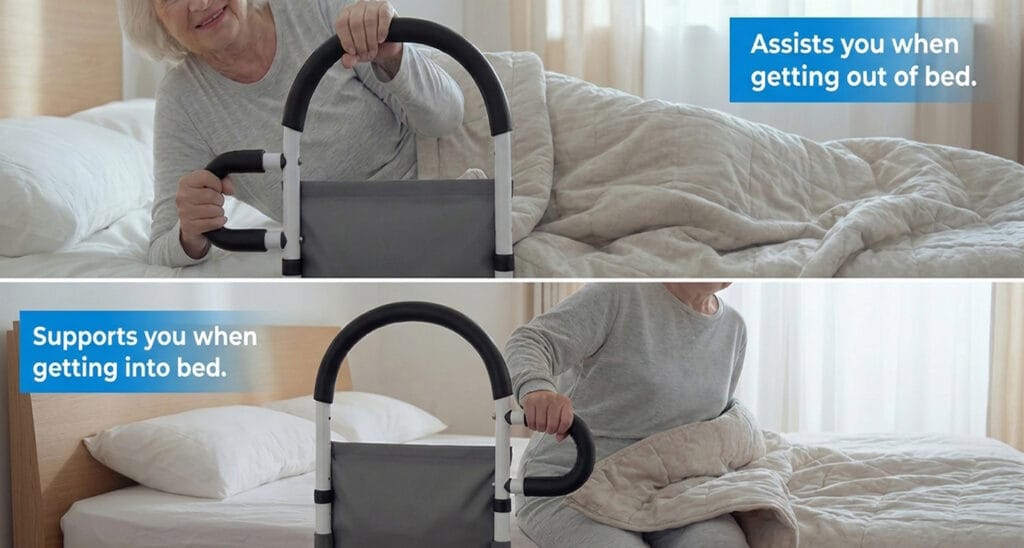 AndCare China Real Factory AC225 elderly getting in and out of bed using assist rail Steel Bedside Assist Rail Amazon Hot Selling Supplier OEM Wholesale ISO 13485 CE FDA