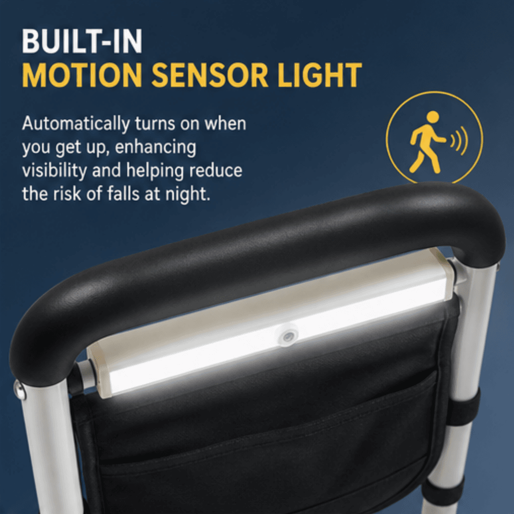 AndCare China Real Factory AC2251 built-in motion sensor light night safety Steel Bedside Assist Rail (LED Light + Storage Pouch) Amazon Hot Selling Supplier OEM Wholesale ISO 13485 CE FDA
