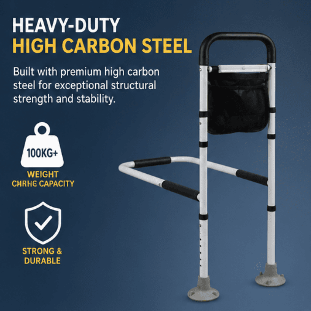 AndCare China Real Factory AC2251 heavy-duty high carbon steel 100kg strong and durable Steel Bedside Assist Rail (LED Light + Storage Pouch) Amazon Hot Selling Supplier OEM Wholesale ISO 13485 CE FDA