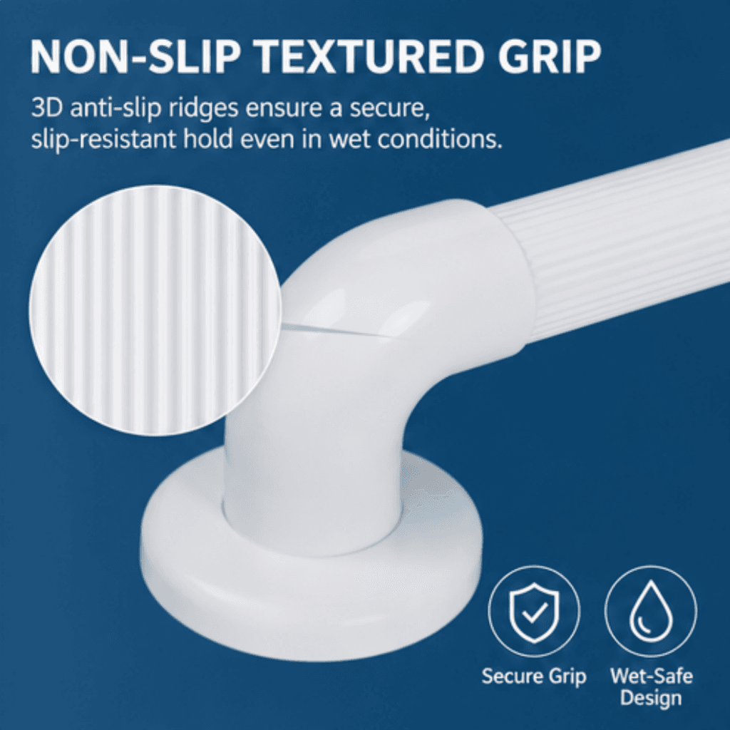 AndCare China Real Factory AC231 non-slip textured grip 3D anti-slip ridges PP Bathroom Shower Grab Bar (Wall-Mounted) Amazon Hot Selling Supplier OEM Wholesale ISO 13485 CE FDA
