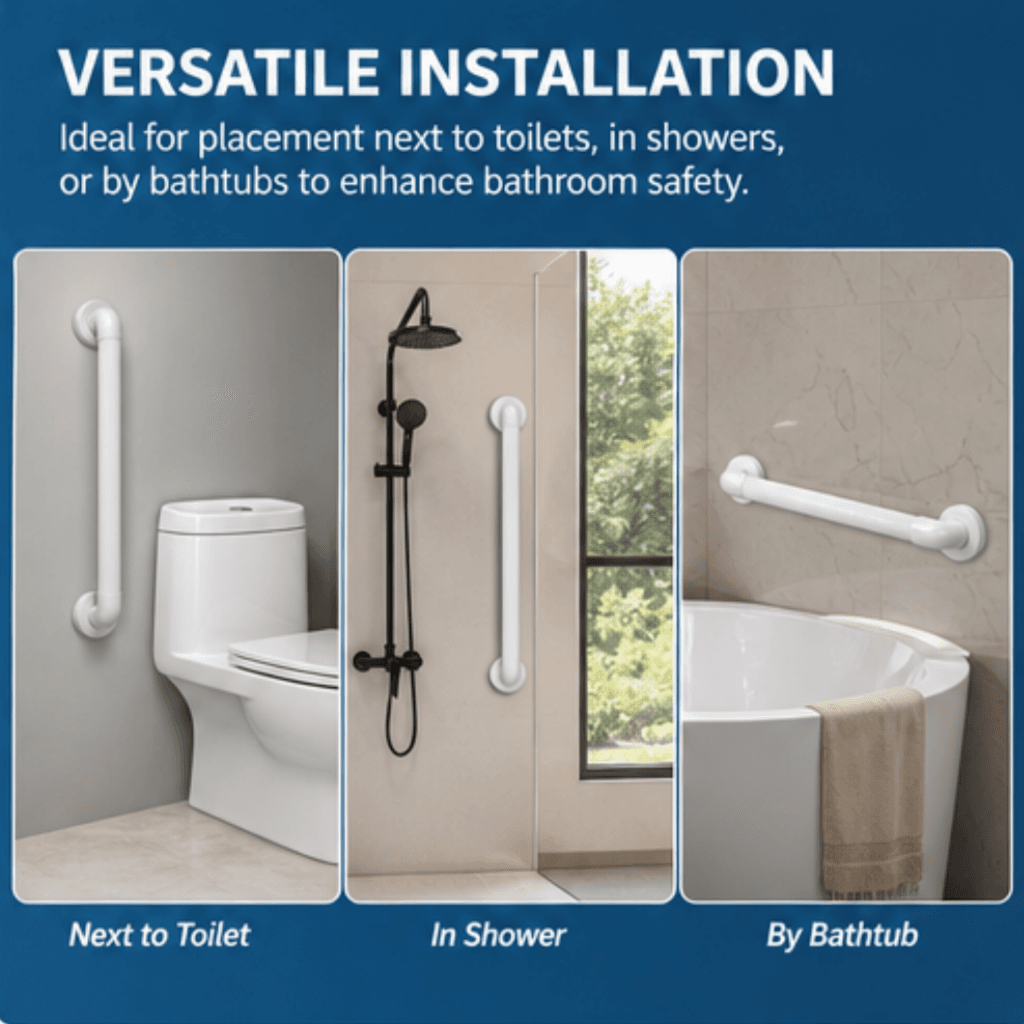 AndCare China Real Factory AC231 versatile installation next to toilet in shower by bathtub PP Bathroom Shower Grab Bar (Wall-Mounted) Amazon Hot Selling Supplier OEM Wholesale ISO 13485 CE FDA