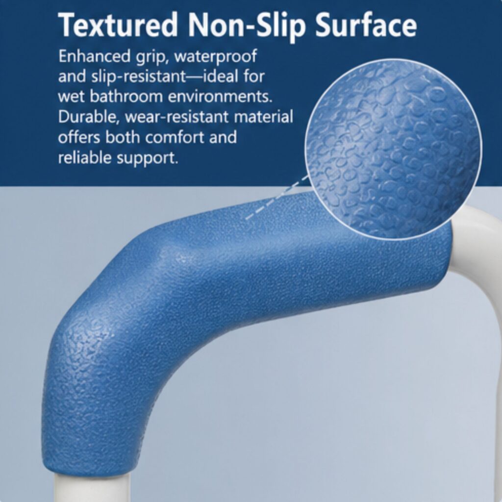 AndCare China Real Factory AC232 textured non-slip surface blue textured armrest Steel Toilet Safety Frame (Blue Accessories) Amazon Hot Selling Supplier OEM Wholesale ISO 13485 CE FDA