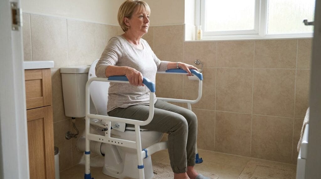 AndCare China Real Factory AC232 toilet safety frame with blue grips used in bathroom Steel Toilet Safety Frame (Blue Accessories) Amazon Hot Selling Supplier OEM Wholesale ISO 13485 CE FDA