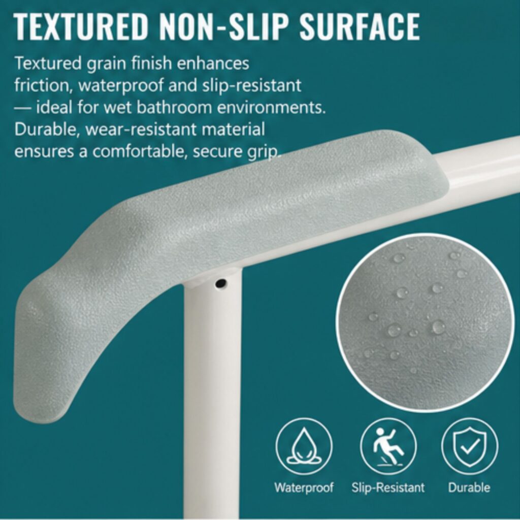 AndCare China Real Factory AC233 textured non-slip surface waterproof and slip-resistant Steel Toilet Safety Frame (TPE Clips + Large Suction Cups) Amazon Hot Selling Supplier OEM Wholesale ISO 13485 CE FDA