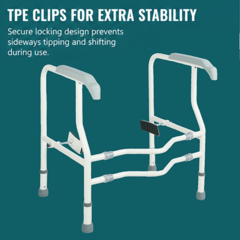 AndCare China Real Factory AC233 TPE clips for extra stability secure locking design Steel Toilet Safety Frame (TPE Clips + Large Suction Cups) Amazon Hot Selling Supplier OEM Wholesale ISO 13485 CE FDA