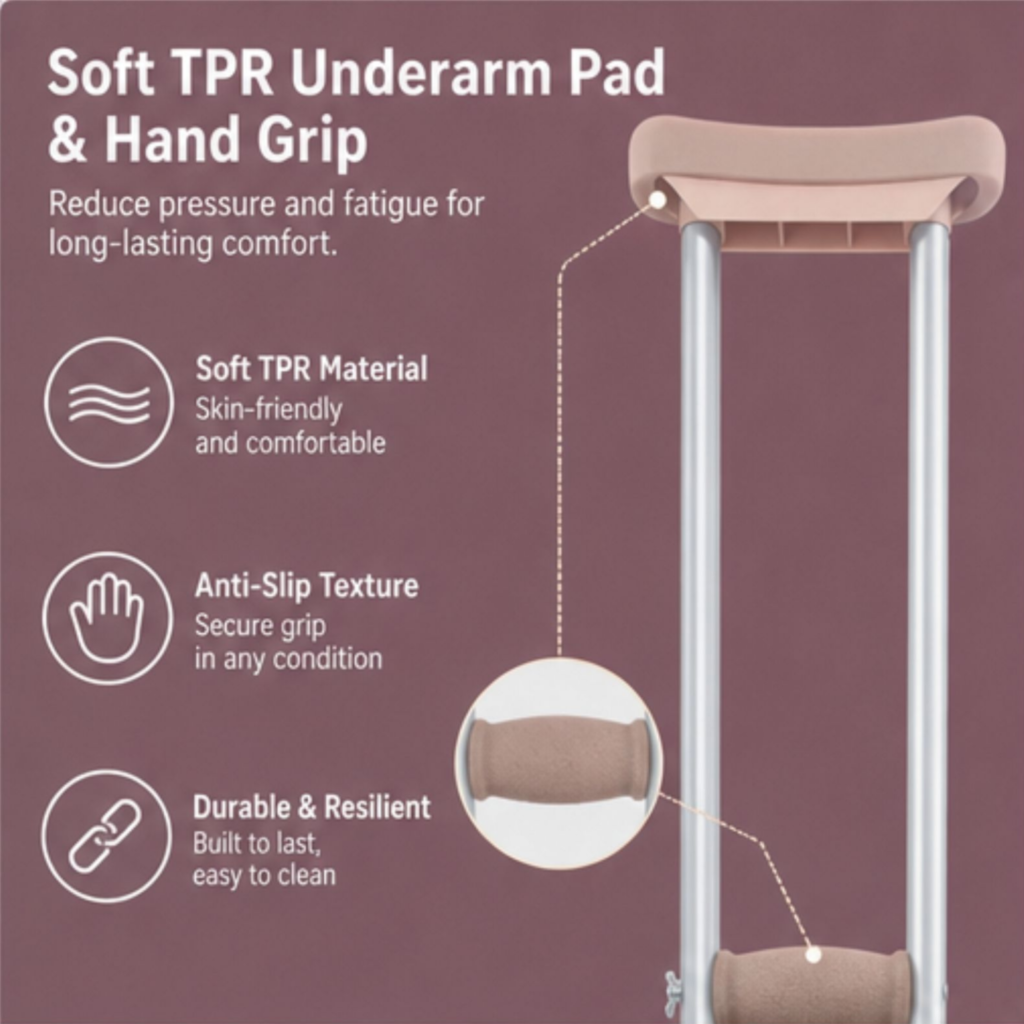 AndCare AC801L China Real Factory Aluminum Underarm Crutch Soft TPR Underarm Pad and Hand Grip Amazon Hot Selling Supplier Manufacturer OEM Wholesale ISO 13485 CE FDA