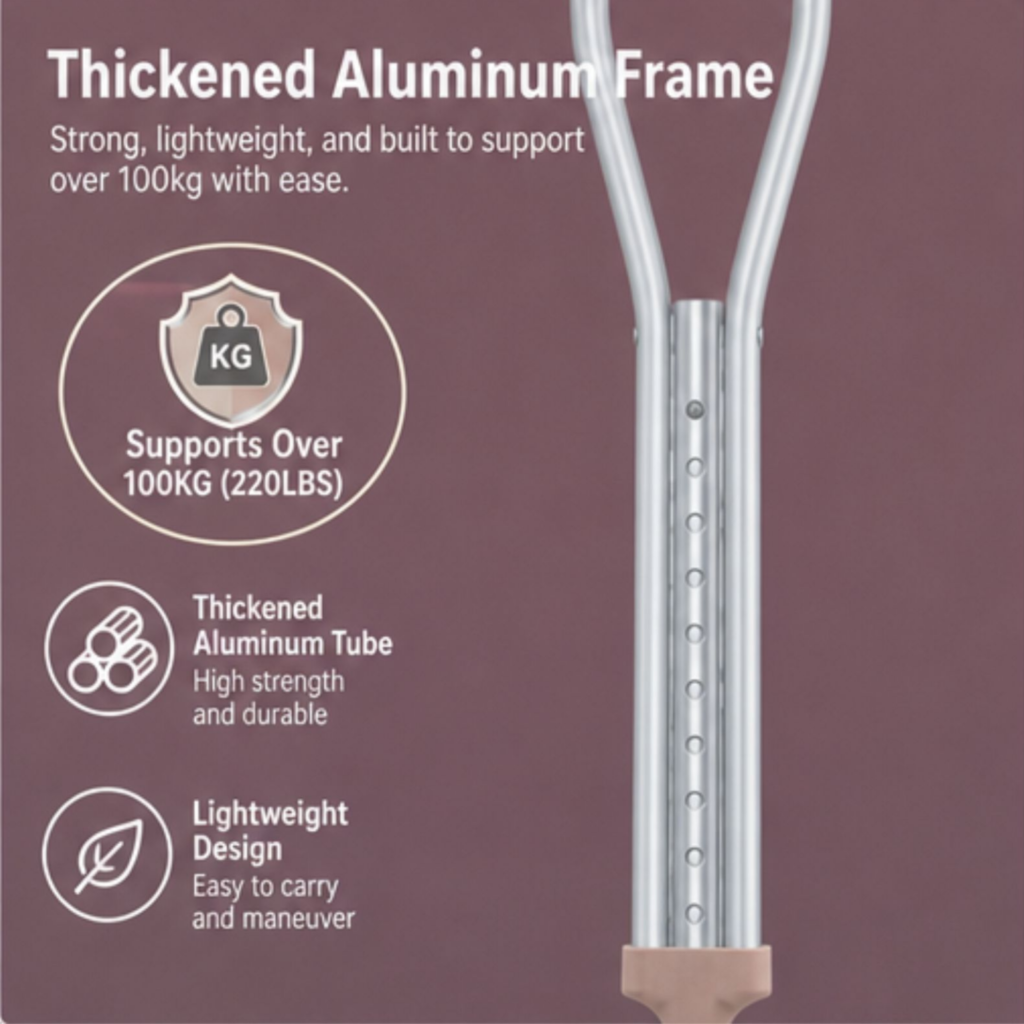 AndCare AC801L China Real Factory Aluminum Underarm Crutch Thickened Aluminum Frame Supports 100 kg Amazon Hot Selling Supplier Manufacturer OEM Wholesale ISO 13485 CE FDA