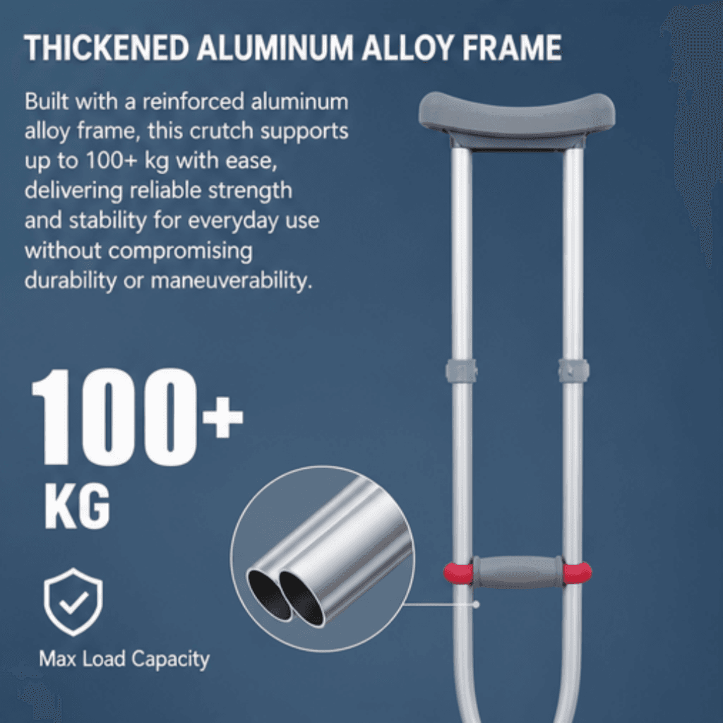 AndCare AC8062L China Real Factory Aluminum Folding Underarm Crutch Thickened Aluminum Alloy Frame 100+ kg Amazon Hot Selling Supplier Manufacturer OEM Wholesale ISO 13485 CE FDA