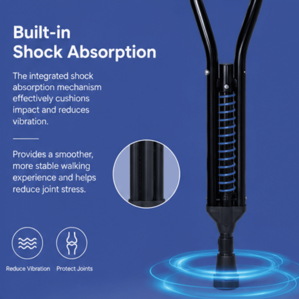 AndCare AC806L2 China Real Factory Aluminum Shock-Absorbing Underarm Crutch Built-in Shock Absorption Mechanism Amazon Hot Selling Supplier Manufacturer OEM Wholesale ISO 13485 CE FDA