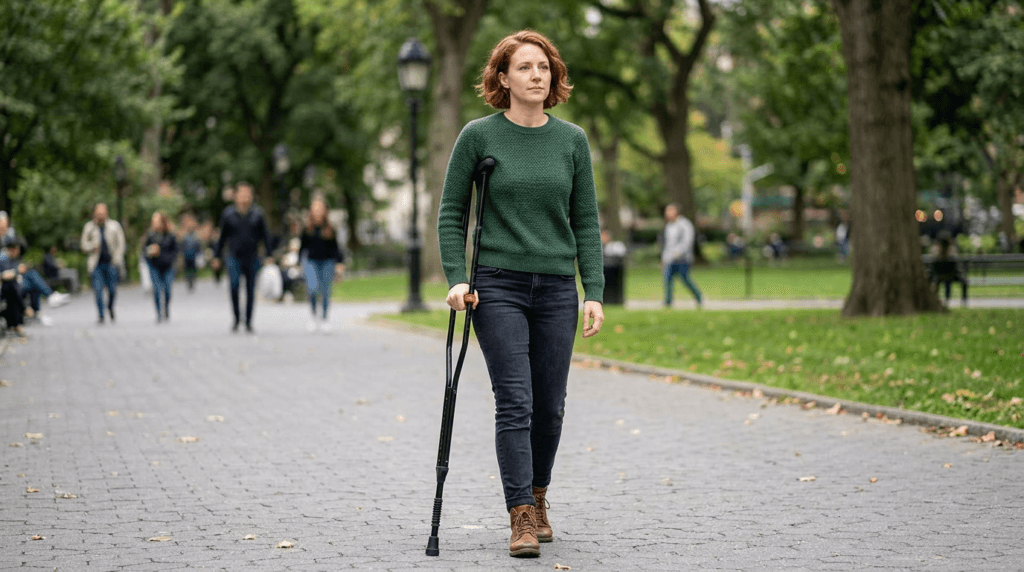 AndCare AC806L2 China Real Factory Aluminum Shock-Absorbing Underarm Crutch Urban Park Outdoor Mobility Scene Amazon Hot Selling Supplier OEM Wholesale ISO 13485 CE FDA