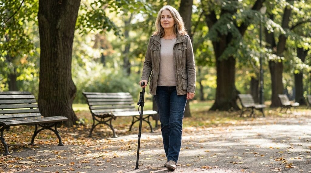 AndCare AC833T China Real Factory Carbon Fiber Walking Cane City Sidewalk Outdoor Mobility Scene Amazon Hot Selling Supplier OEM Wholesale ISO 13485 CE FDA
