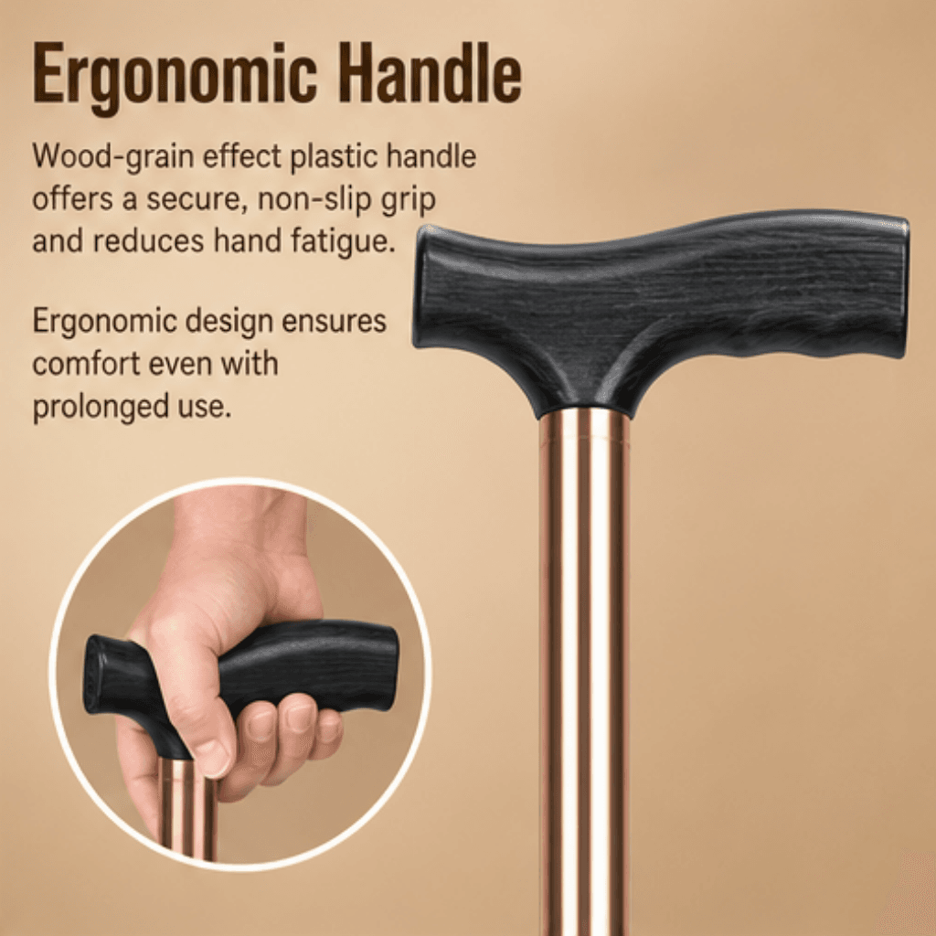 AndCare AC835L1 China Real Factory Aluminum Folding Walking Cane Ergonomic Wooden-Look Handle Amazon Hot Selling Supplier Manufacturer OEM Wholesale ISO 13485 CE FDA