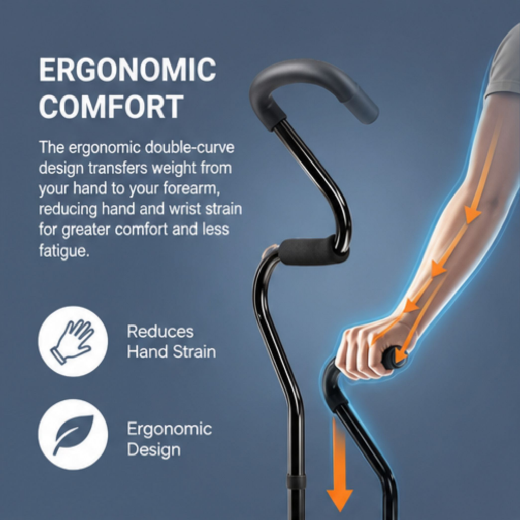 AndCare AC8381L China Real Factory Aluminum Offset Handle Walking Cane Comfortable Foam Grip Amazon Hot Selling Supplier Manufacturer OEM Wholesale ISO 13485 CE FDA