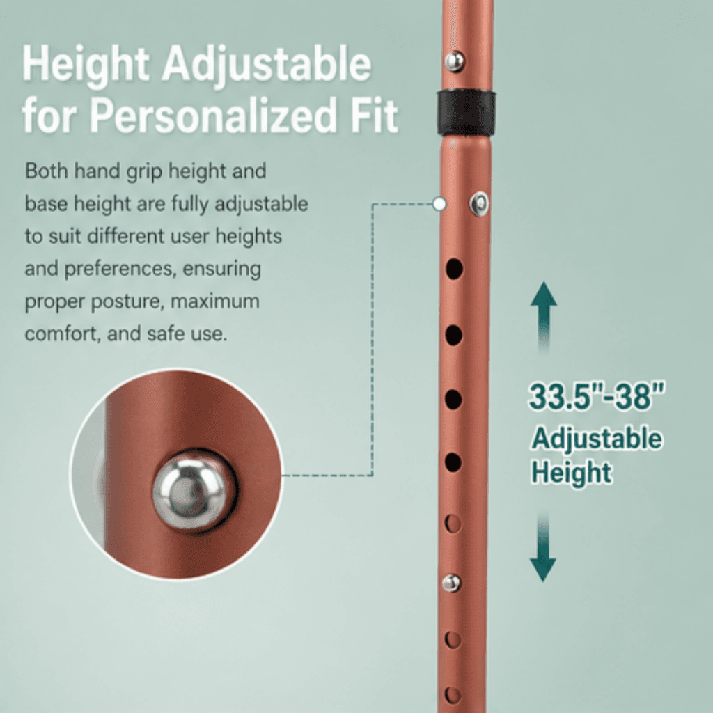 AndCare AC8382L China Real Factory Aluminum Offset Handle Quad Cane Stable Quad Base Amazon Hot Selling Supplier Manufacturer OEM Wholesale ISO 13485 CE FDA
