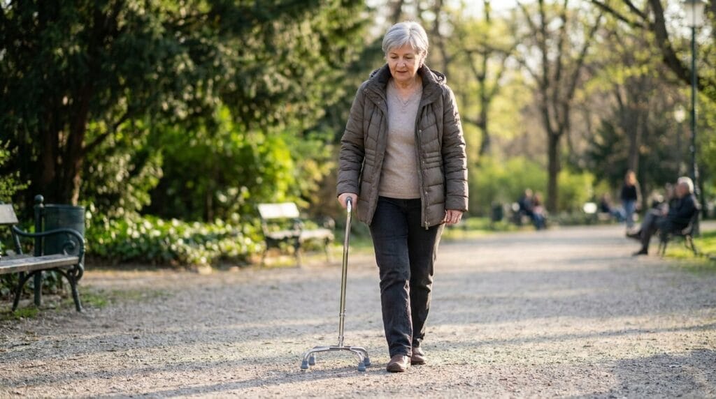 AndCare AC8411 China Real Factory Stainless Steel Quad Cane Hospital Discharge Outdoor Walking Scene Amazon Hot Selling Supplier OEM Wholesale ISO 13485 CE FDA