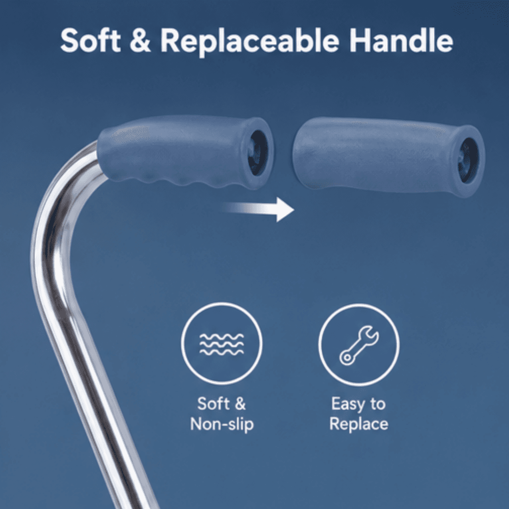 AndCare AC8411 China Real Factory Stainless Steel Quad Cane Quad Base with Non-Slip Feet Amazon Hot Selling Supplier Manufacturer OEM Wholesale ISO 13485 CE FDA