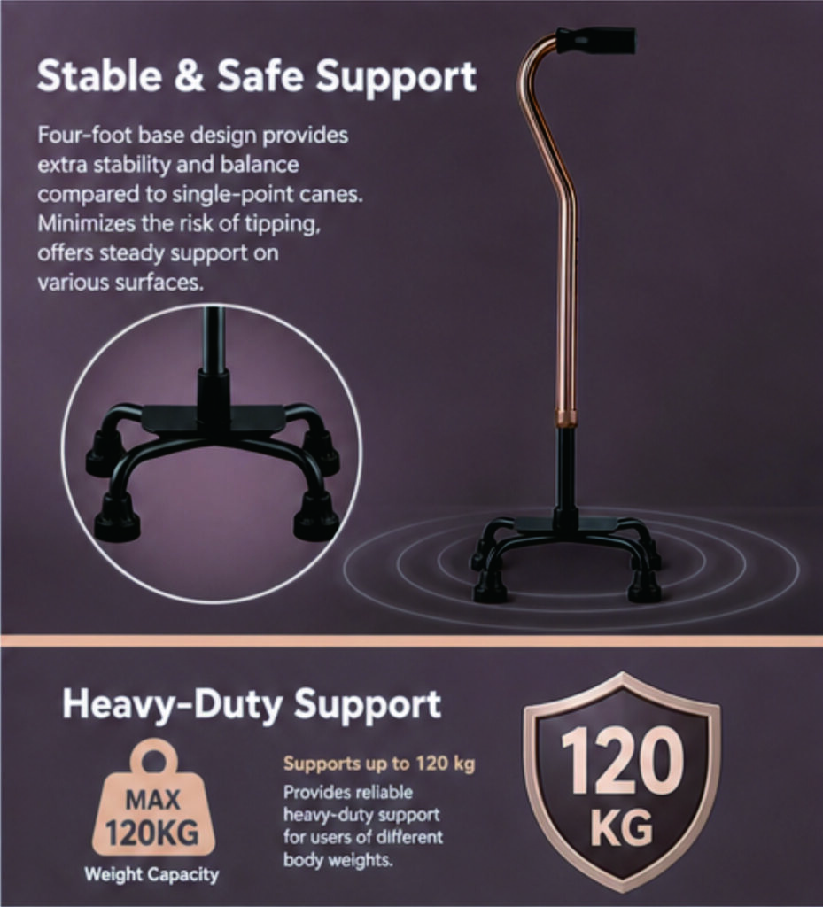 AndCare AC8424 China Real Factory Aluminum Quad Cane Bronze Aluminum Finish Amazon Hot Selling Supplier Manufacturer OEM Wholesale ISO 13485 CE FDA