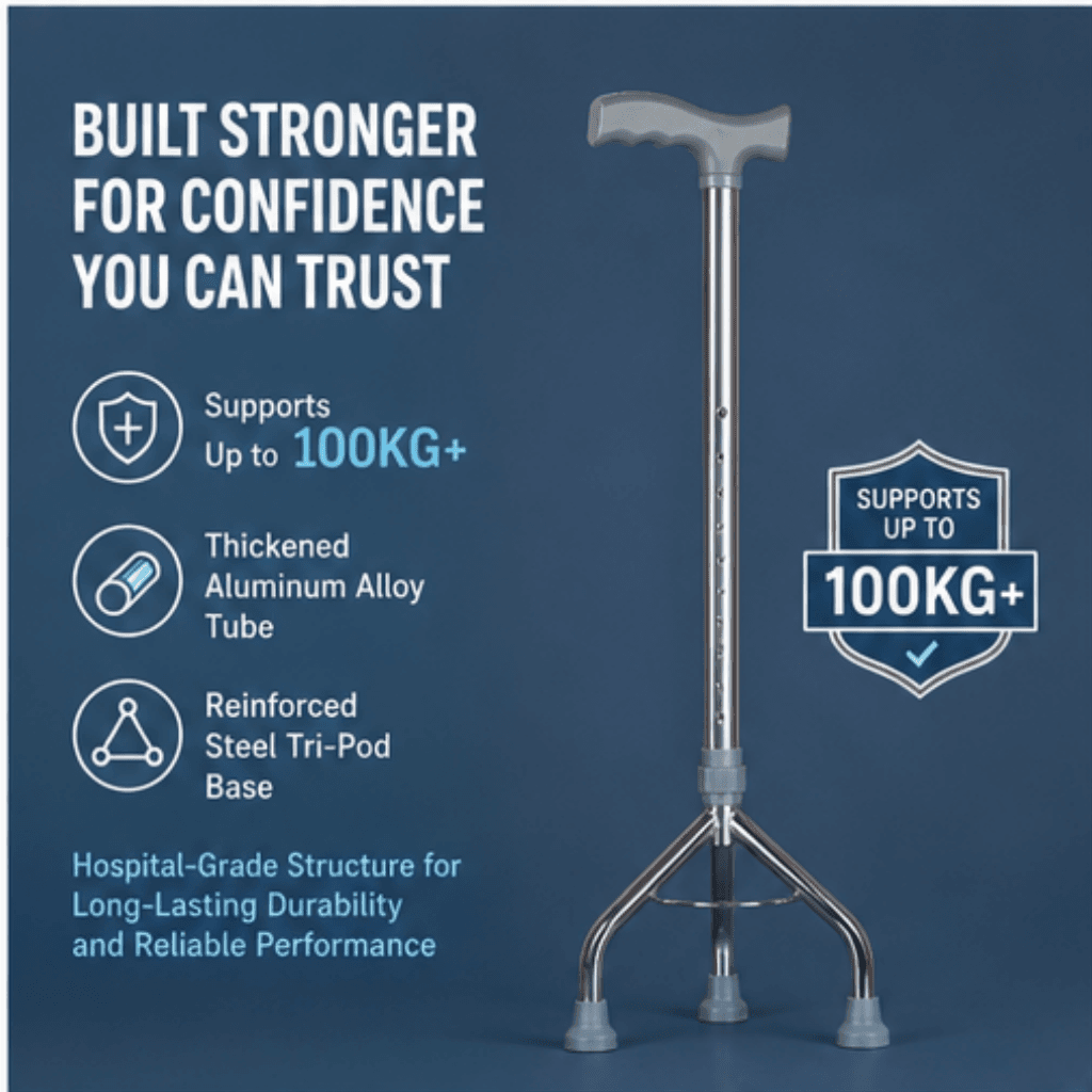 AndCare AC843 China Real Factory Stainless Steel Tripod Walking Cane Adjustable Height with Secure Lock Amazon Hot Selling Supplier Manufacturer OEM Wholesale ISO 13485 CE FDA
