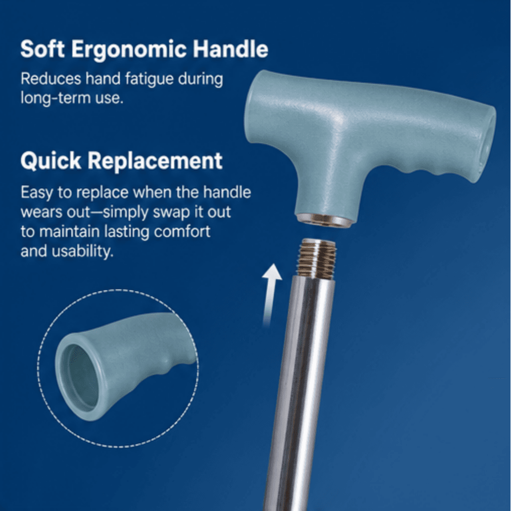 AndCare AC8432 China Real Factory Stainless Steel Tripod Walking Cane Secure Locking Mechanism Amazon Hot Selling Supplier Manufacturer OEM Wholesale ISO 13485 CE FDA