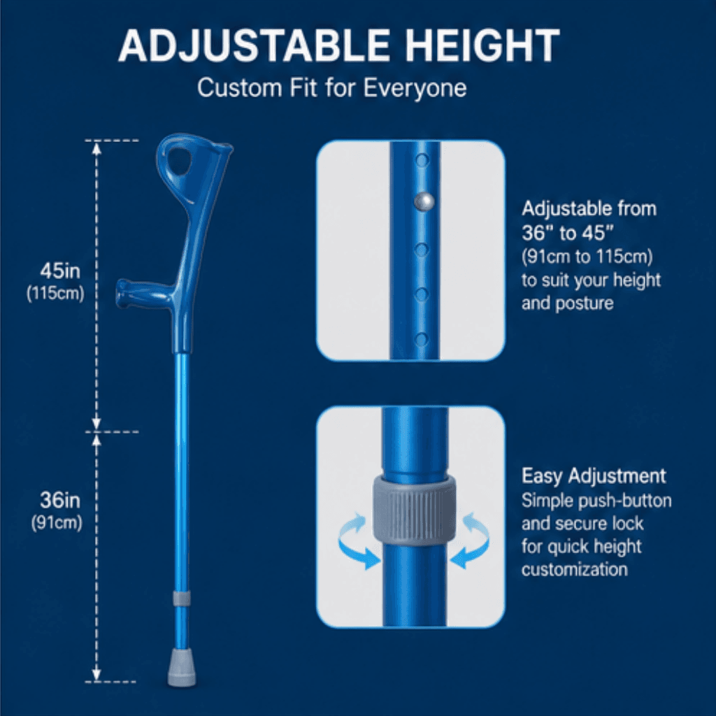 AndCare AC851L China Real Factory Aluminum Forearm Crutch Adjustable Height 91-115 cm Amazon Hot Selling Supplier Manufacturer OEM Wholesale ISO 13485 CE FDA