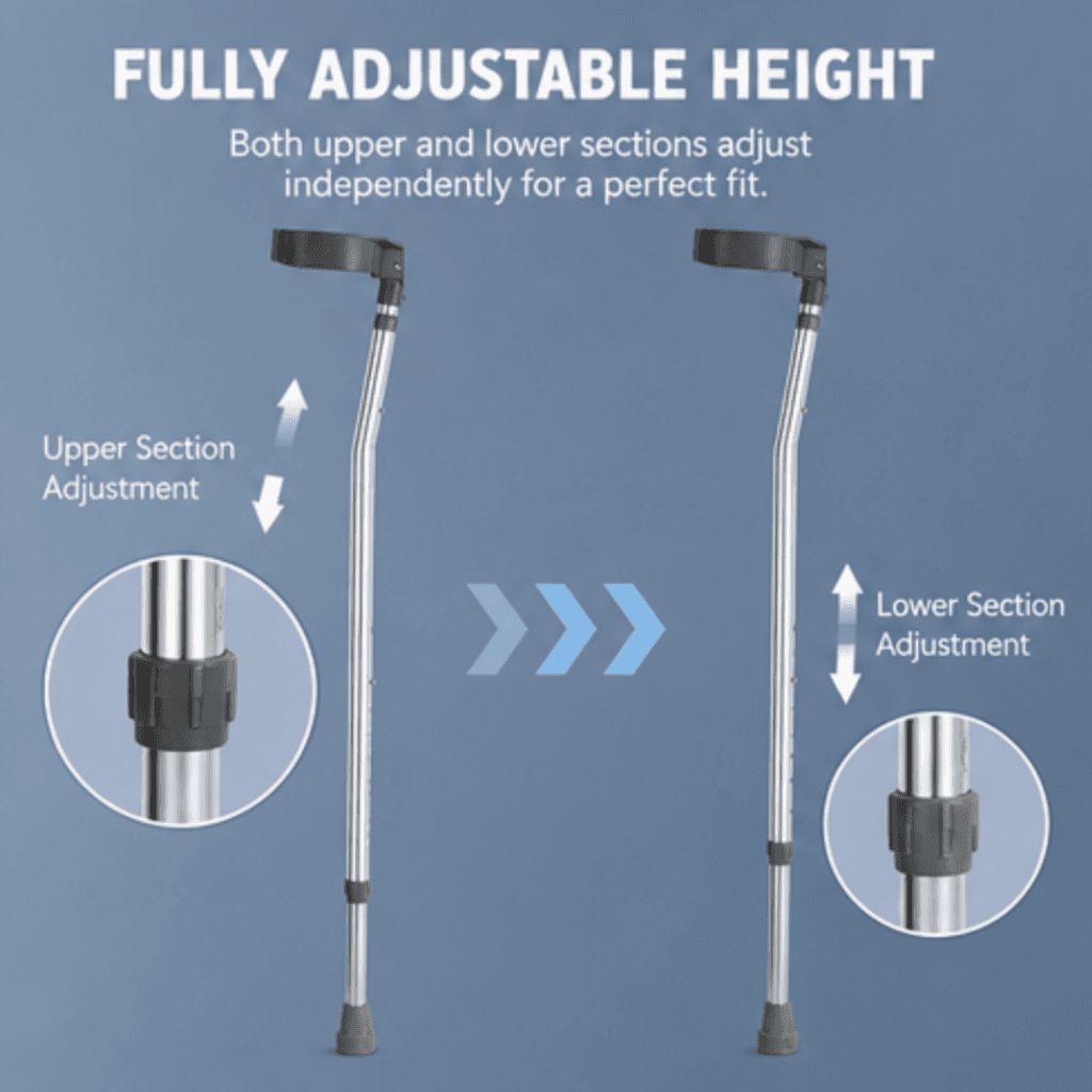 AndCare AC852L China Real Factory Aluminum Forearm Crutch Upper and Lower Section Independent Adjustment Amazon Hot Selling Supplier Manufacturer OEM Wholesale ISO 13485 CE FDA