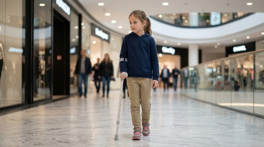 AndCare AC854L China Real Factory Pediatric Aluminum Forearm Crutch School Hallway Mobility Scene Amazon Hot Selling Supplier OEM Wholesale ISO 13485 CE FDA